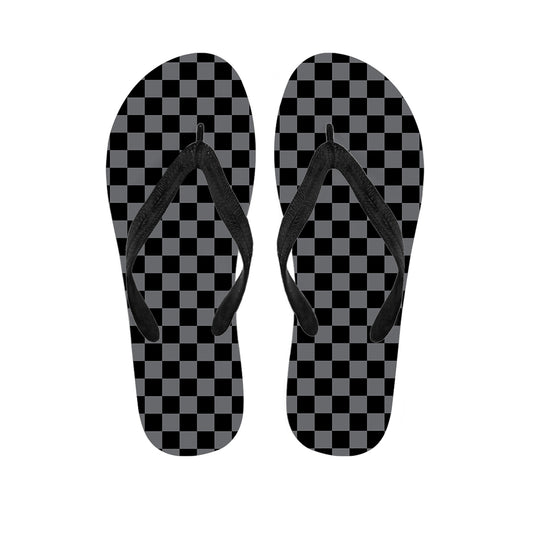 Grey And Black Checkered Pattern Print Flip Flops