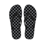 Grey And Black Checkered Pattern Print Flip Flops