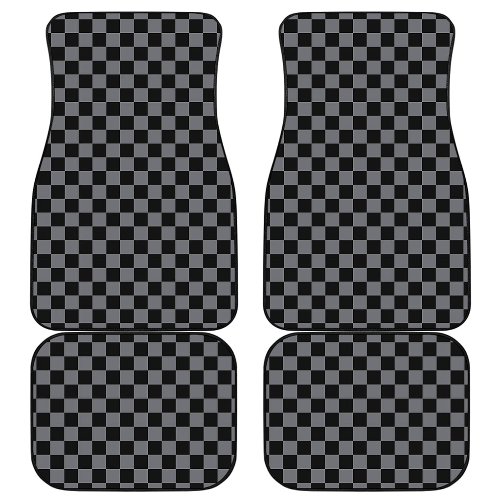 Grey And Black Checkered Pattern Print Front and Back Car Floor Mats
