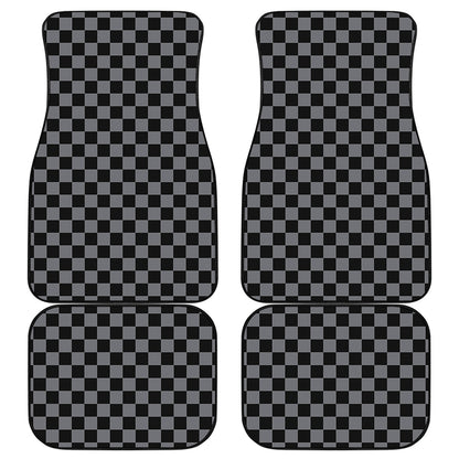 Grey And Black Checkered Pattern Print Front and Back Car Floor Mats