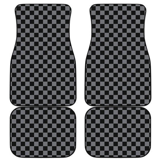 Grey And Black Checkered Pattern Print Front and Back Car Floor Mats