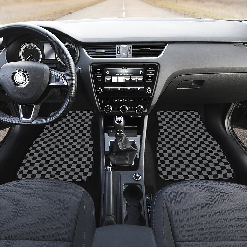 Grey And Black Checkered Pattern Print Front and Back Car Floor Mats