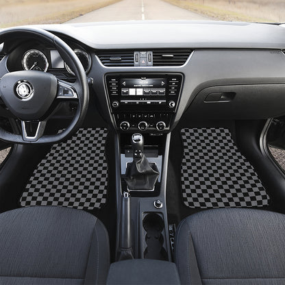 Grey And Black Checkered Pattern Print Front and Back Car Floor Mats