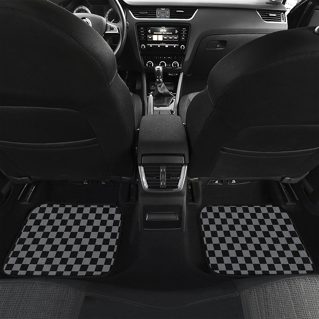 Grey And Black Checkered Pattern Print Front and Back Car Floor Mats