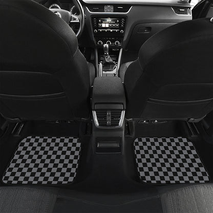 Grey And Black Checkered Pattern Print Front and Back Car Floor Mats