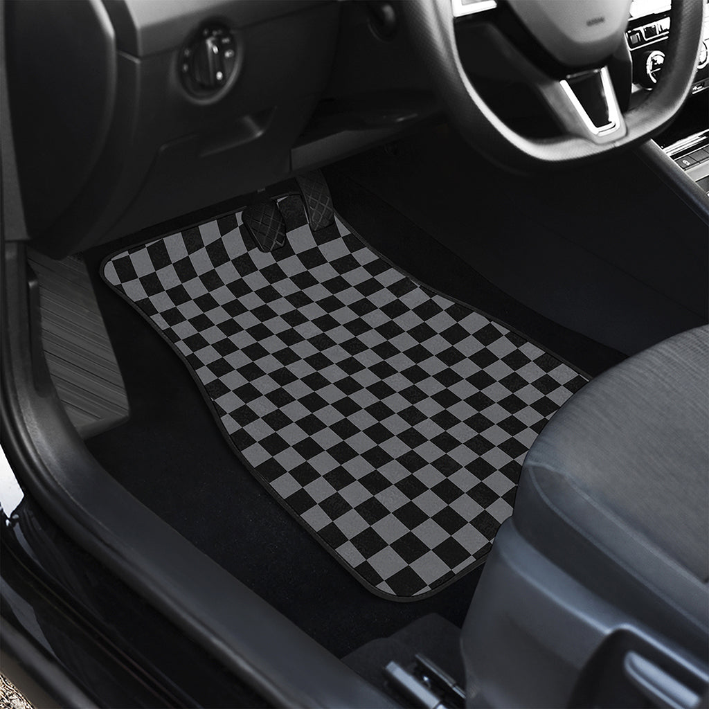 Grey And Black Checkered Pattern Print Front and Back Car Floor Mats
