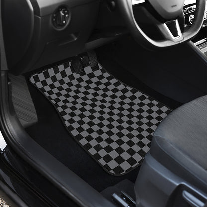 Grey And Black Checkered Pattern Print Front and Back Car Floor Mats