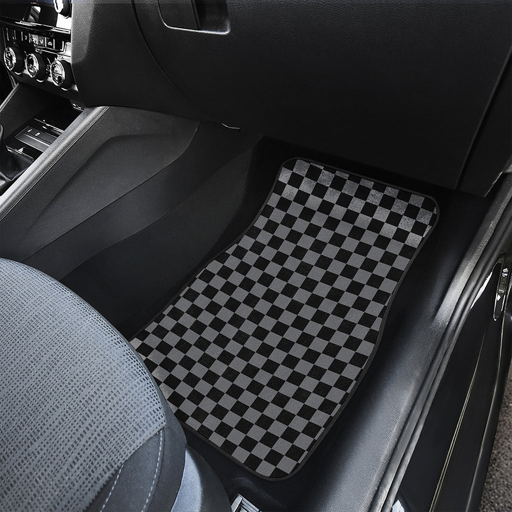 Grey And Black Checkered Pattern Print Front and Back Car Floor Mats