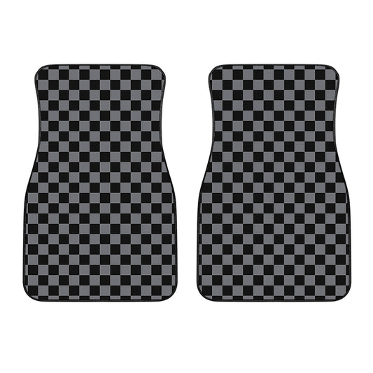 Grey And Black Checkered Pattern Print Front Car Floor Mats