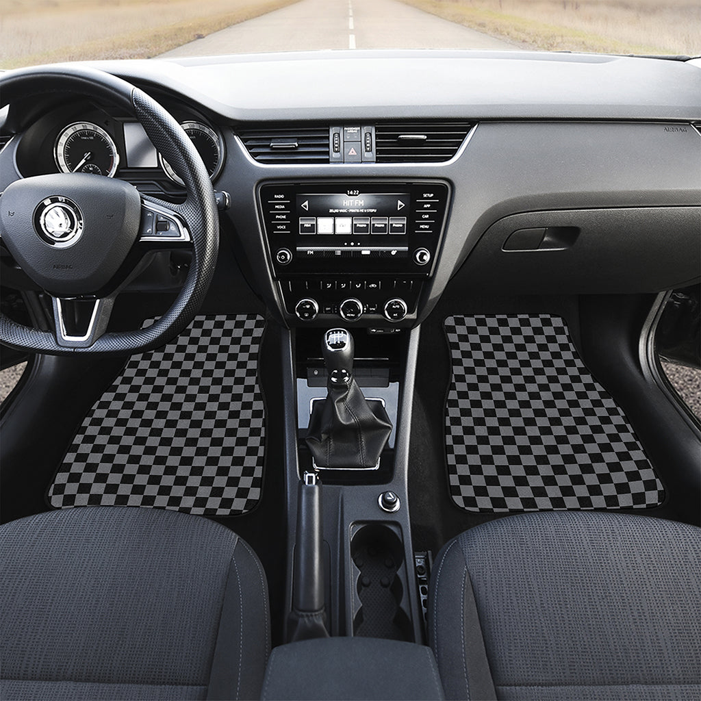 Grey And Black Checkered Pattern Print Front Car Floor Mats