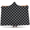 Grey And Black Checkered Pattern Print Hooded Blanket