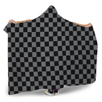 Grey And Black Checkered Pattern Print Hooded Blanket