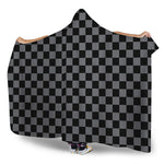 Grey And Black Checkered Pattern Print Hooded Blanket