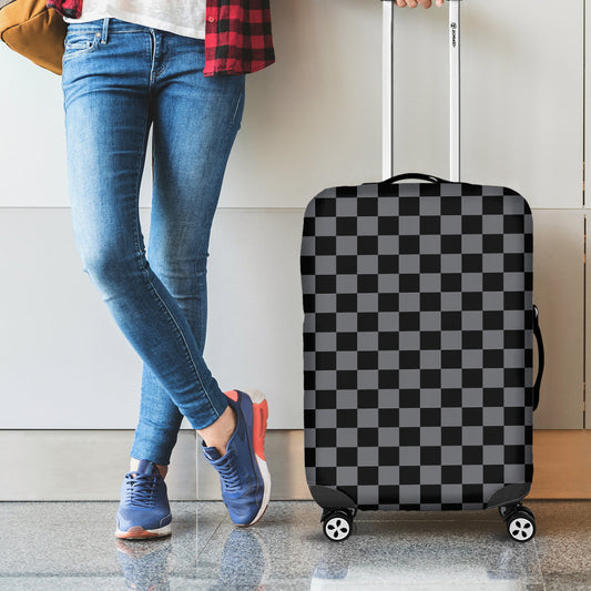 Grey And Black Checkered Pattern Print Luggage Cover