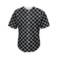 Grey And Black Checkered Pattern Print Men's Baseball Jersey