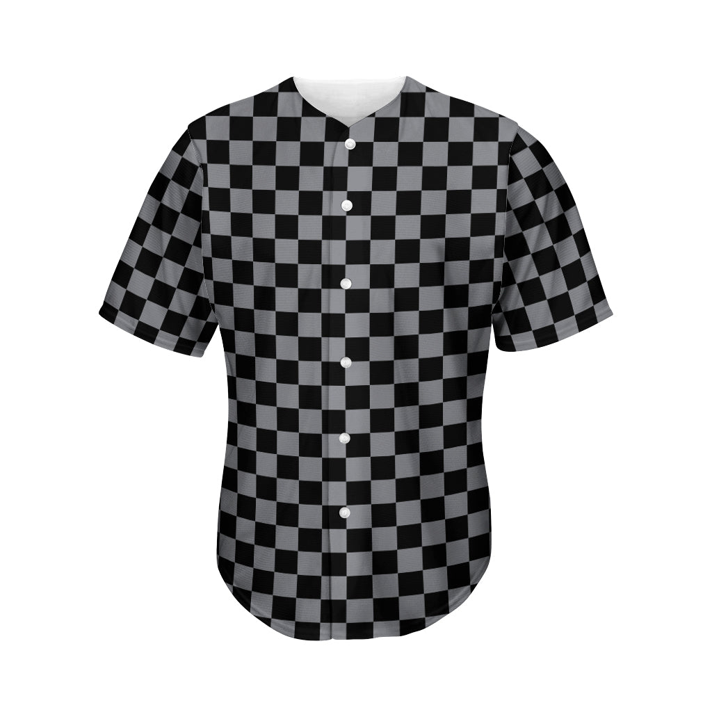 Grey And Black Checkered Pattern Print Men's Baseball Jersey