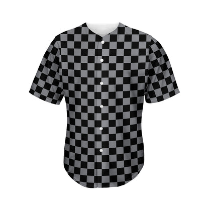 Grey And Black Checkered Pattern Print Men's Baseball Jersey