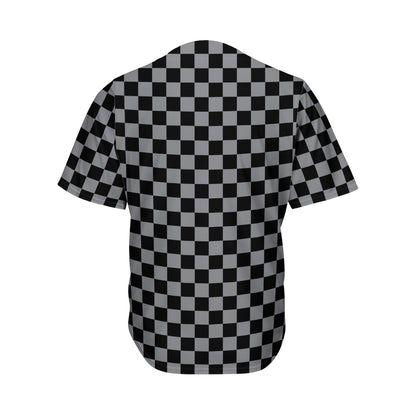 Grey And Black Checkered Pattern Print Men's Baseball Jersey