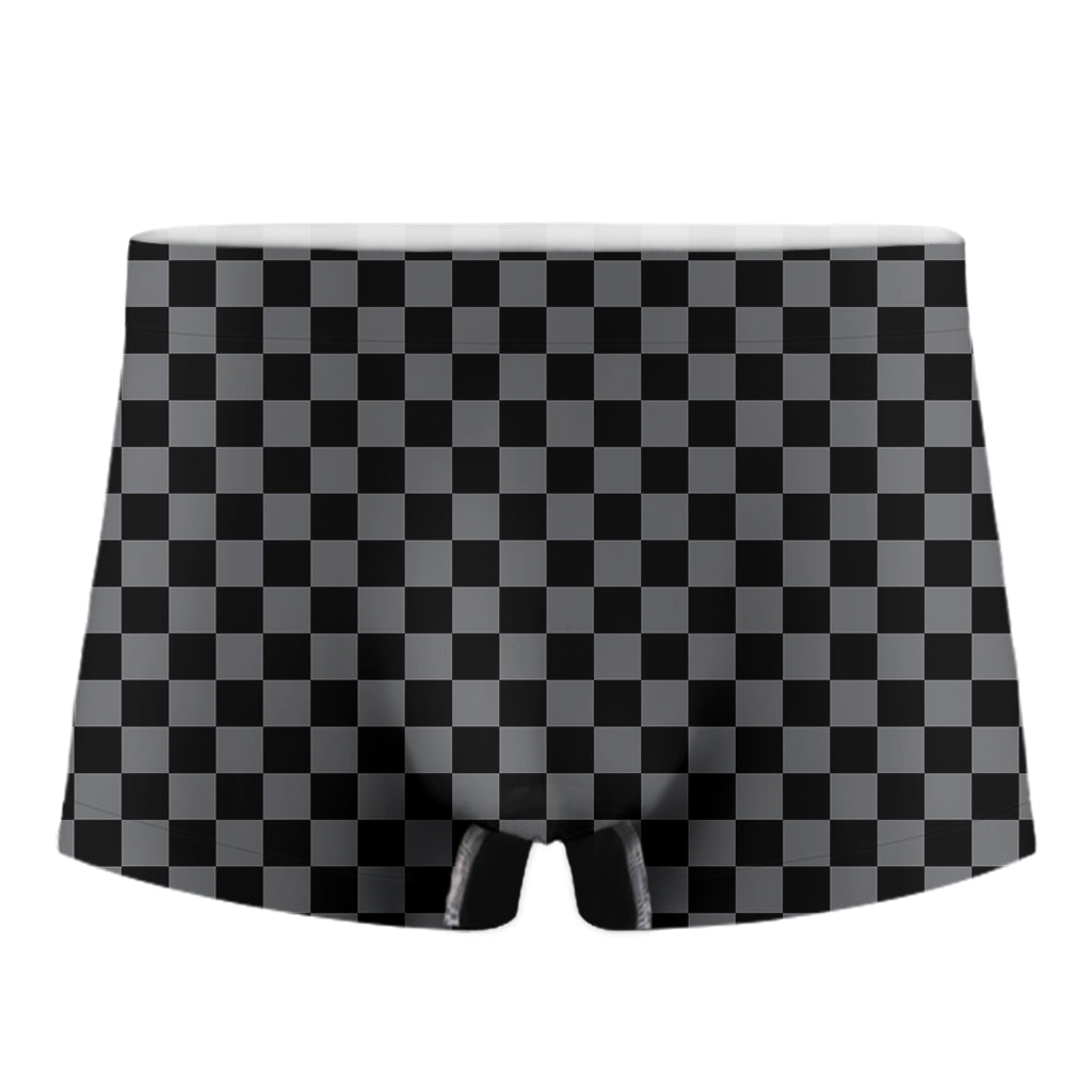 Grey And Black Checkered Pattern Print Men's Boxer Briefs