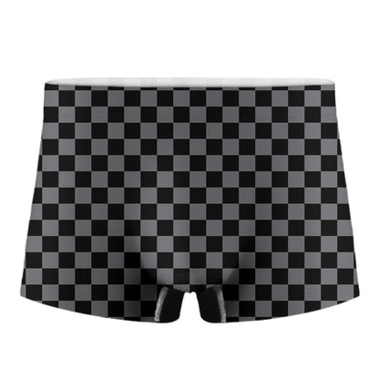 Grey And Black Checkered Pattern Print Men's Boxer Briefs