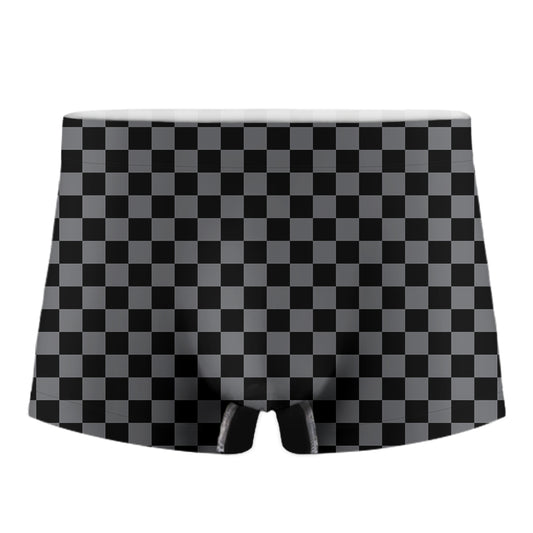 Grey And Black Checkered Pattern Print Men's Boxer Briefs