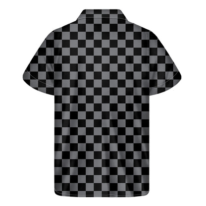 Grey And Black Checkered Pattern Print Men's Short Sleeve Shirt