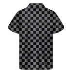 Grey And Black Checkered Pattern Print Men's Short Sleeve Shirt