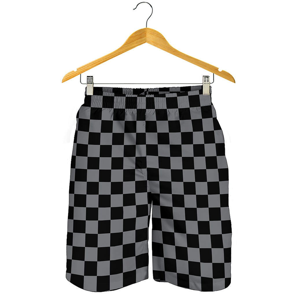 Grey And Black Checkered Pattern Print Men's Shorts