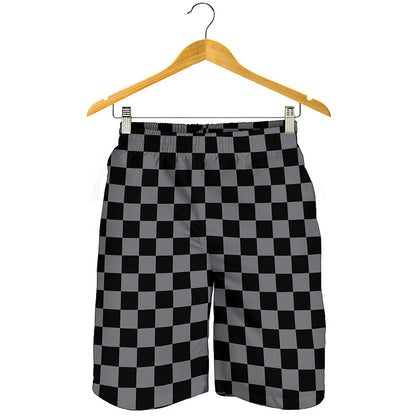 Grey And Black Checkered Pattern Print Men's Shorts