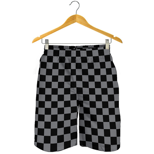 Grey And Black Checkered Pattern Print Men's Shorts