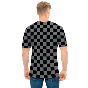 Grey And Black Checkered Pattern Print Men's T-Shirt