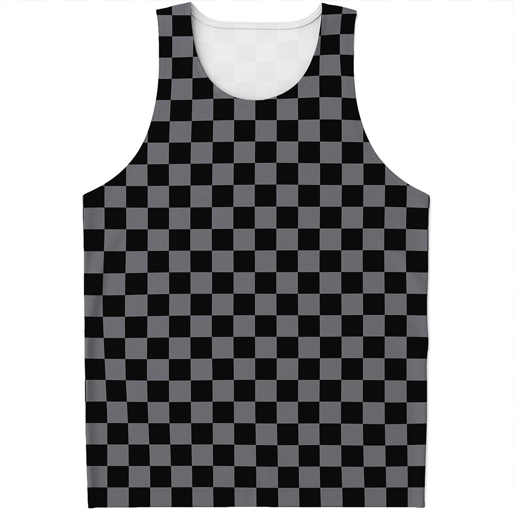 Grey And Black Checkered Pattern Print Men's Tank Top