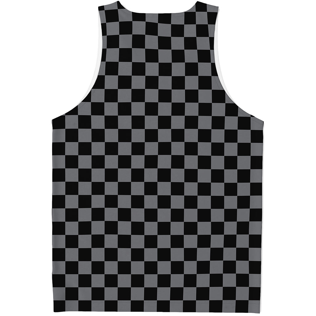 Grey And Black Checkered Pattern Print Men's Tank Top