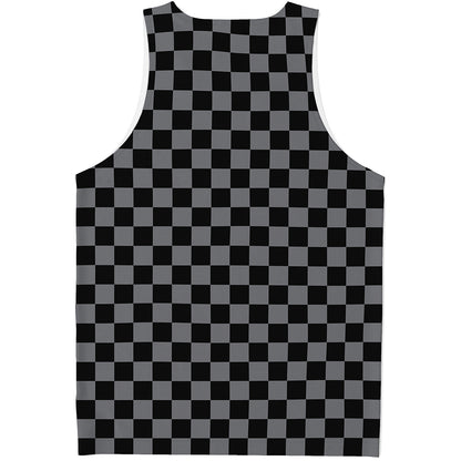 Grey And Black Checkered Pattern Print Men's Tank Top