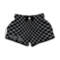 Grey And Black Checkered Pattern Print Muay Thai Boxing Shorts