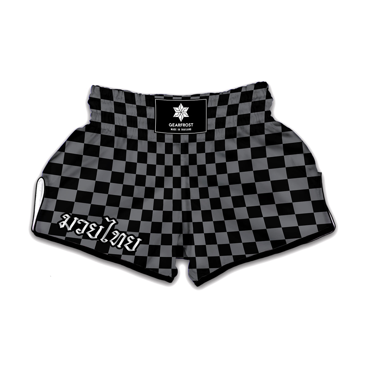 Grey And Black Checkered Pattern Print Muay Thai Boxing Shorts