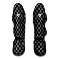 Grey And Black Checkered Pattern Print Muay Thai Shin Guards