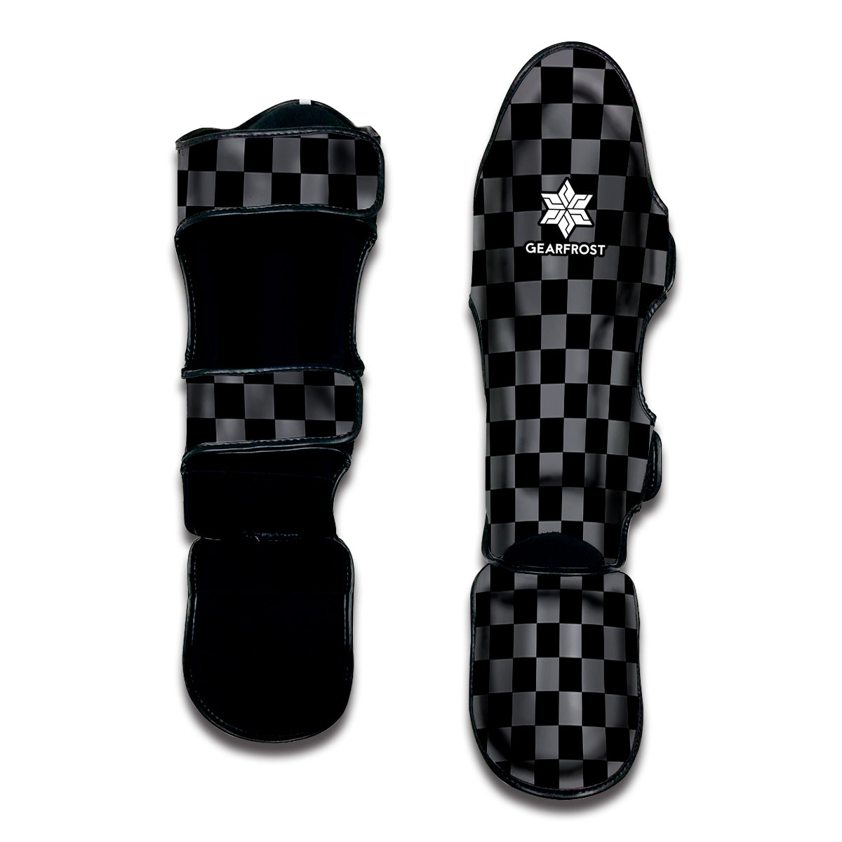 Grey And Black Checkered Pattern Print Muay Thai Shin Guard
