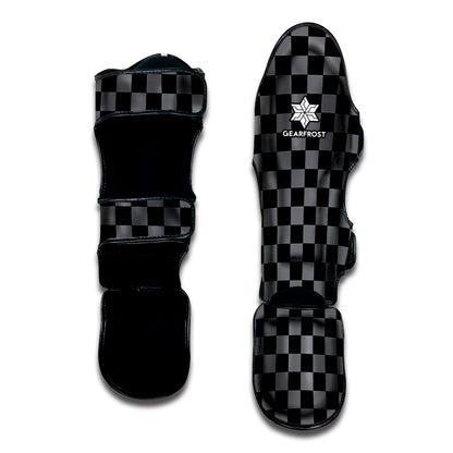 Grey And Black Checkered Pattern Print Muay Thai Shin Guard