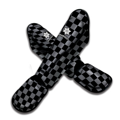 Grey And Black Checkered Pattern Print Muay Thai Shin Guard