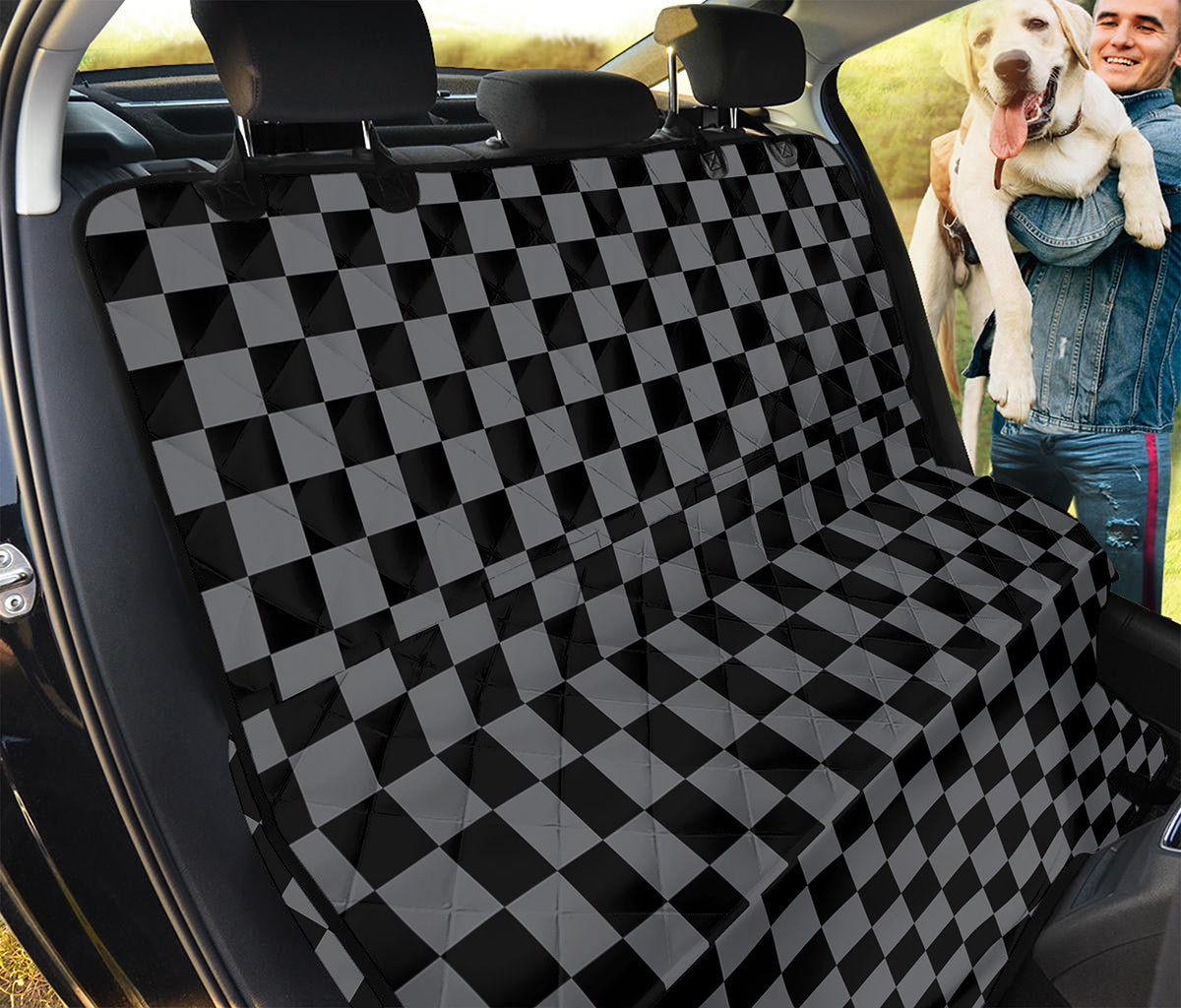 Grey And Black Checkered Pattern Print Pet Car Back Seat Cover