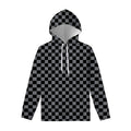 Grey And Black Checkered Pattern Print Pullover Hoodie