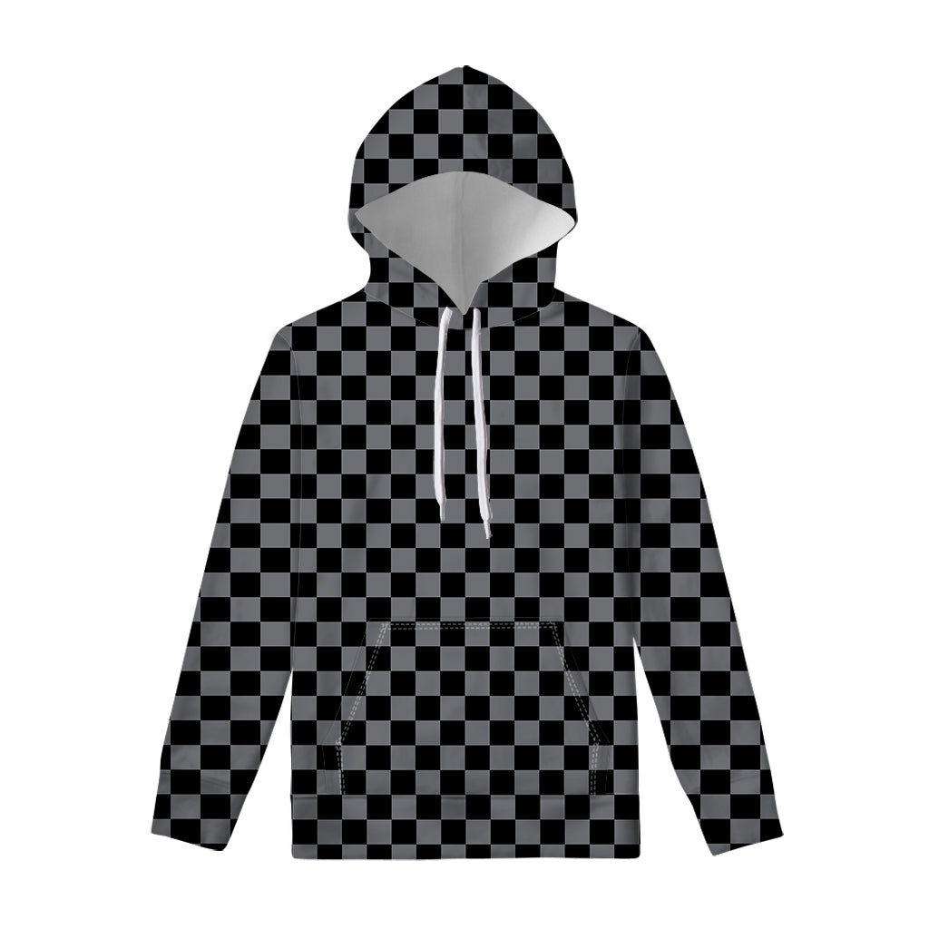 Grey And Black Checkered Pattern Print Pullover Hoodie