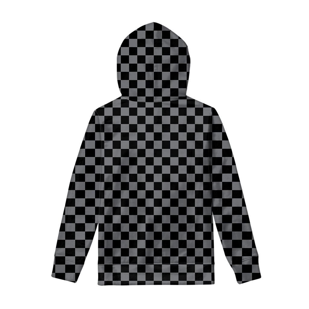 Grey And Black Checkered Pattern Print Pullover Hoodie