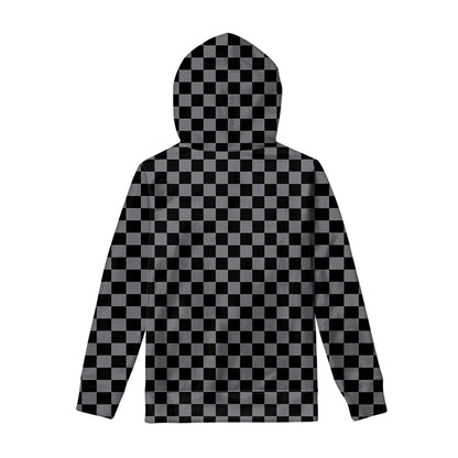 Grey And Black Checkered Pattern Print Pullover Hoodie