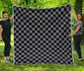 Grey And Black Checkered Pattern Print Quilt