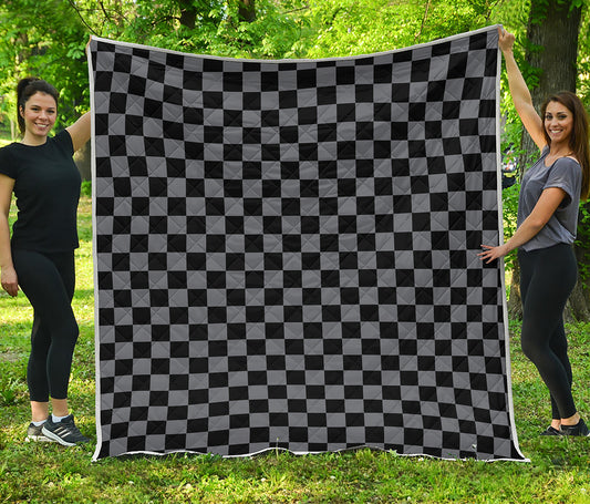 Grey And Black Checkered Pattern Print Quilt