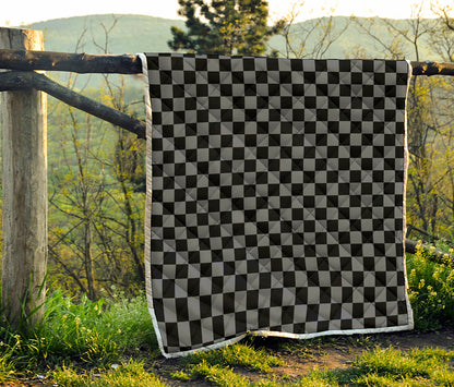 Grey And Black Checkered Pattern Print Quilt