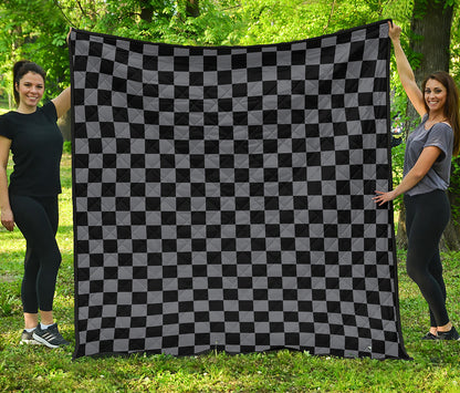 Grey And Black Checkered Pattern Print Quilt