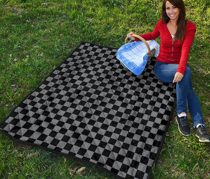 Grey And Black Checkered Pattern Print Quilt